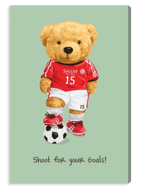 Oliver Gal Soccer Teddy Bear Wall Art Canvas Print